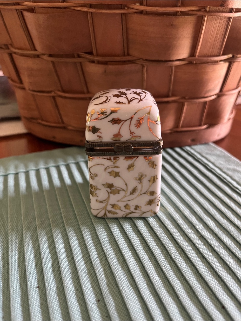 White Porcelain Floral Trinket Box with Gold Accents